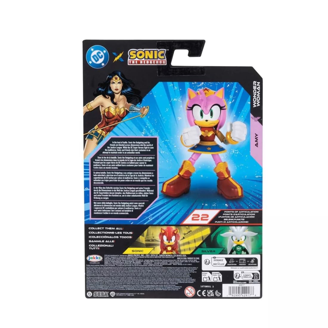 DC x Sonic Amy jako Wonder Woman, figurka 5" / 13 cm, oficjalna licencja Jakks Pacific, niezwykle szczegółowa i wyprofilowana konstrukcja, opakowanie kolekcjonerskie