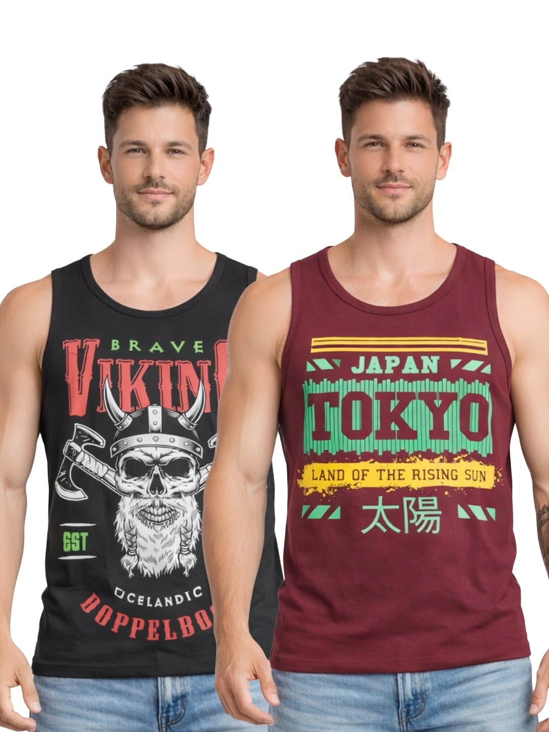 digsel mens wear Digsel Men Printed Round Neck Gym Vest | Sleeveless Workout Tank | Stretchable Cotton Pack of 2-picture-11
