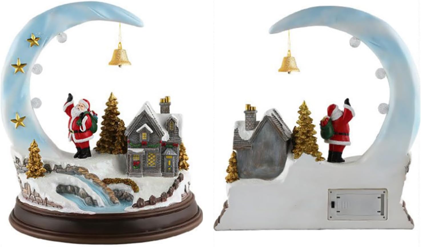 Animated Christmas Village Scene with LED Light Resin Santa House Figurine Ornament Festival Desktop Decoration