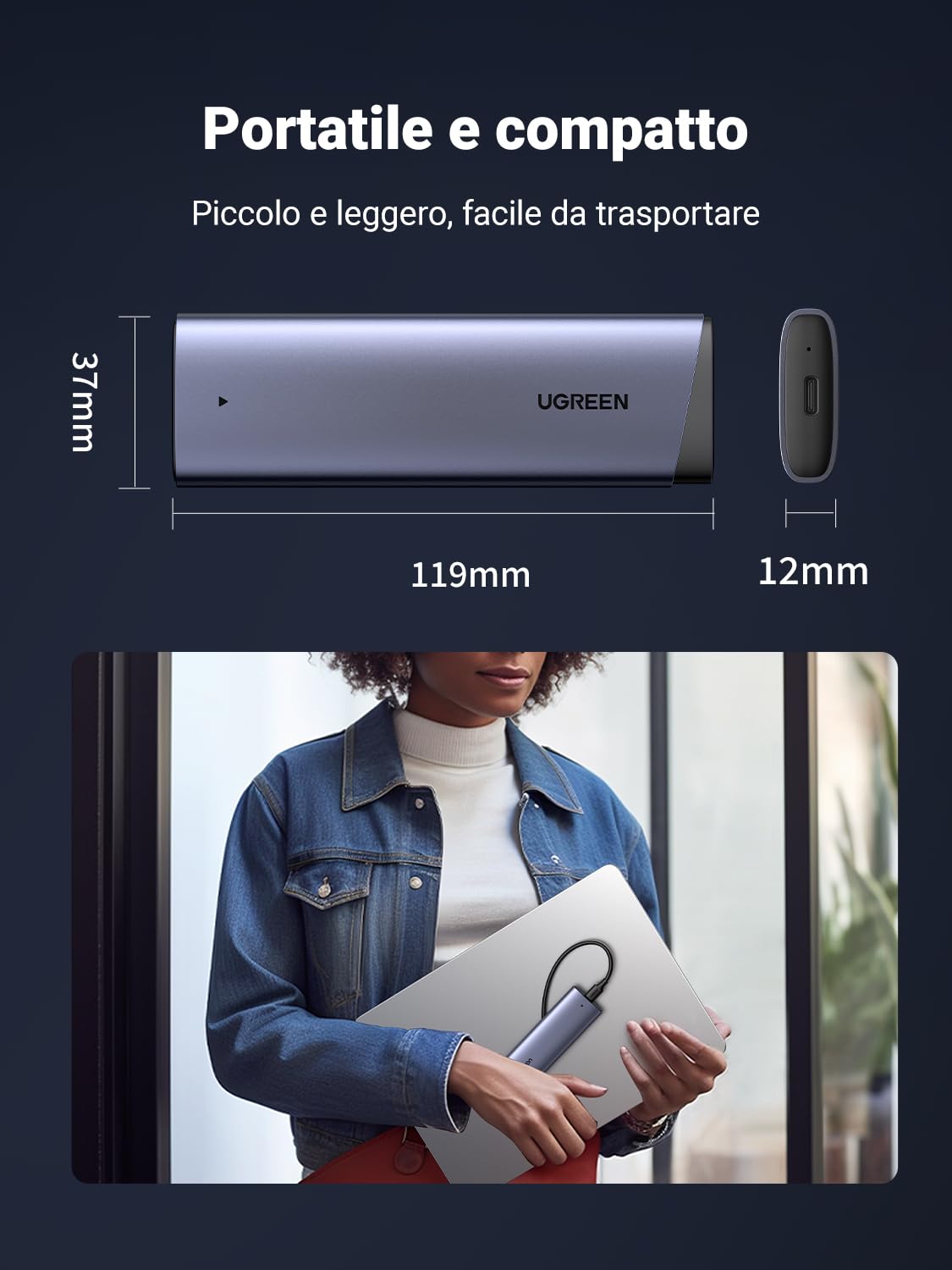 UGREEN Case SSD Hard Disk Esterno M.2 NVMe PCIe USB C 3.2 Gen 2 10Gbps UASP,Compatible con 4TB M Key/M+B Key 2230/2242/2260/2280 con Cavo (Non Supporta SATA) | Supporto esterno per unità a stato solido UASP Trim per SSD NVME chiave 2230/2242/2260/2280 M-K