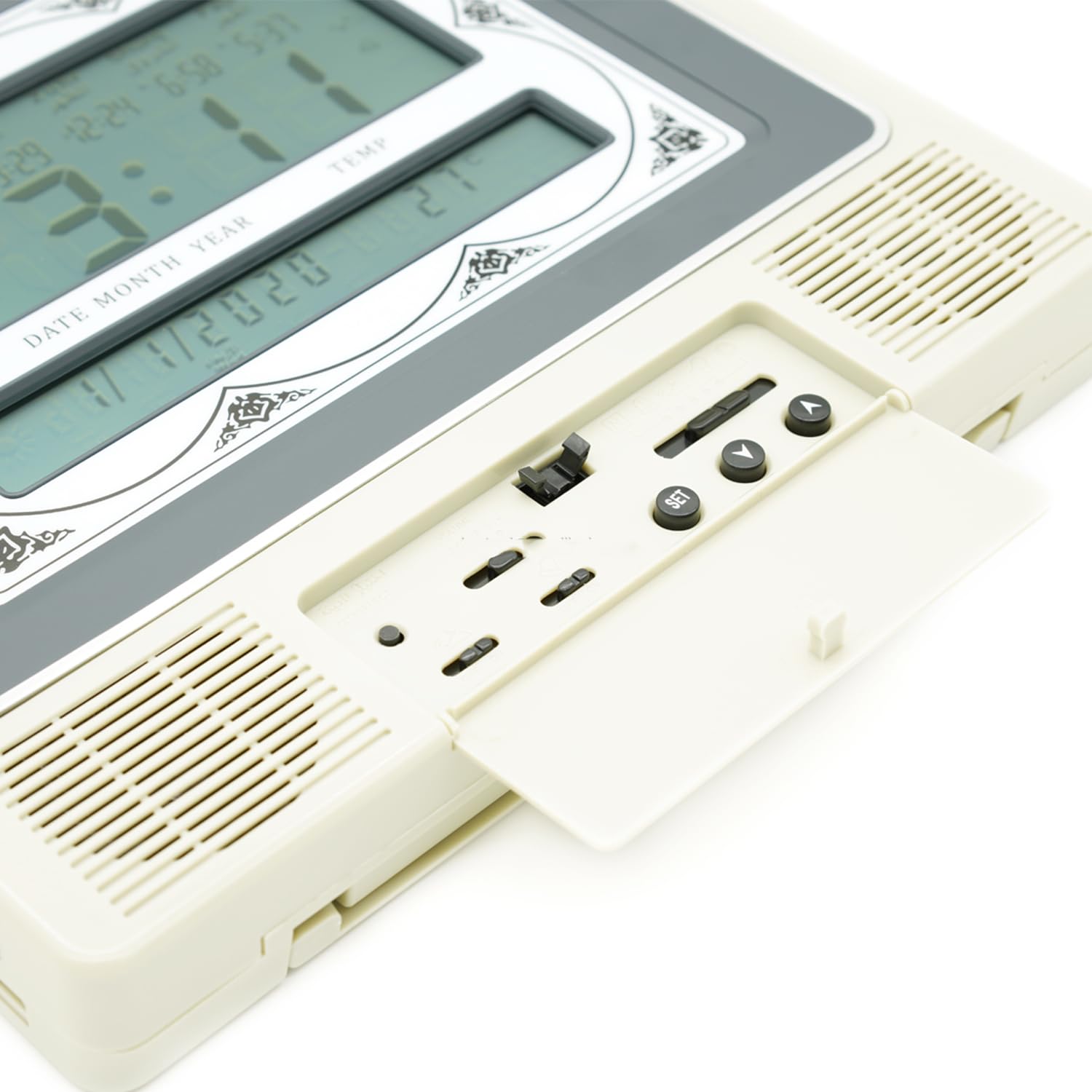 TsoLay Allarme di Preghiera, Sveglia Islamica Azan, Orologio da Tavolo Azan con Ampio Schermo LCD, Visualizzazione Ora/Data/Giorno/Temperatura, Design Calendario Gregoriano/Hijri
