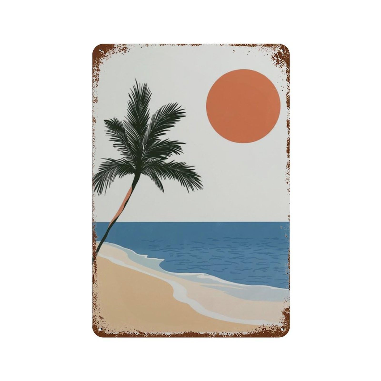 xiaoxiaoshen Minimal Beach Coastal Palm Tree Ocean Sunset Wall Decor Art Metal Tin Poster Modern Home Decor Art Home Bar Shop Decorations Vintage Sign 30x20cm