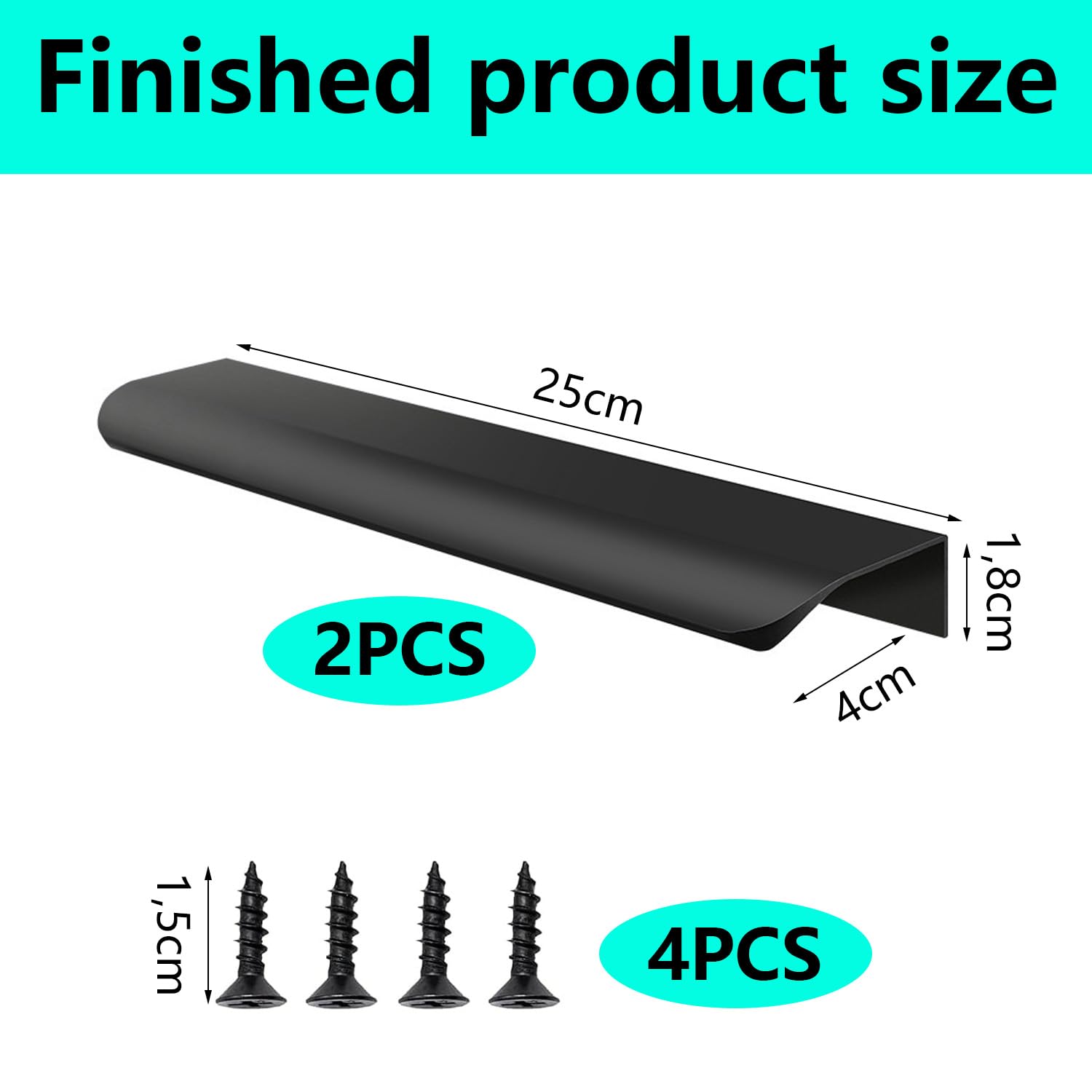 QZKJQDD 2 Pack Black Kitchen Cupboard Handles Finger Edge Pulls for Cabinets and Drawers 250mm Wardrobe Door Handles Modern Aluminum - Image 2