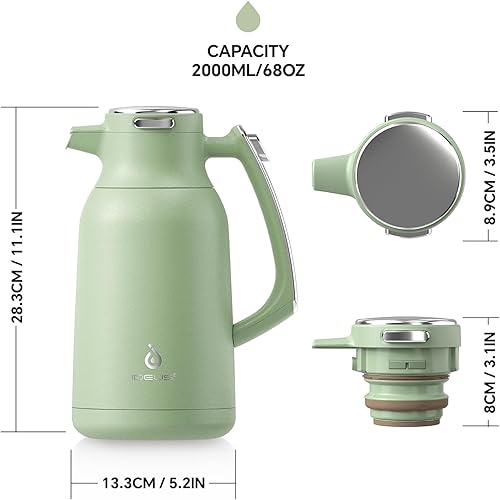 Miniatura 5 de IDEUS Jarra térmica de café de acero inoxidable de 68 onzas y dispensador de bebidas Airpot de 74 onzas