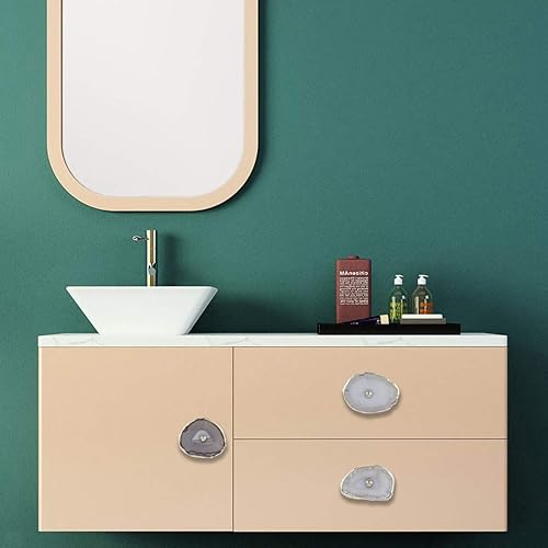 Miniatura 8 de Rockcloud Pomos de ágata morada para cajón, tiradores para armario de aparador, rebanada teñida con pomos de borde chapados en oro para decoración