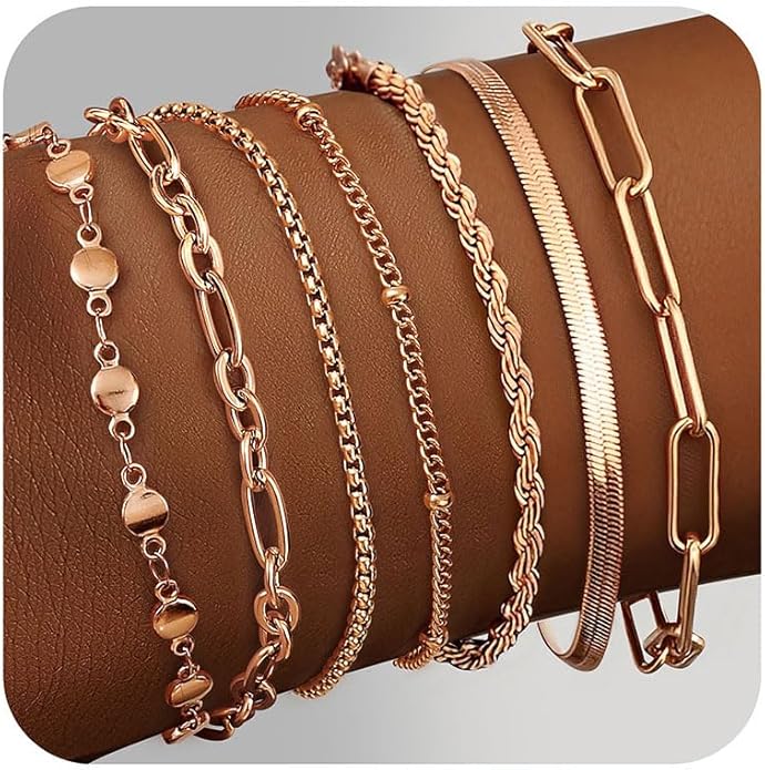 5Pcs Chaîne Bracelets Pour Femme Bracelet Acier Inoxydable Femme Plaqué