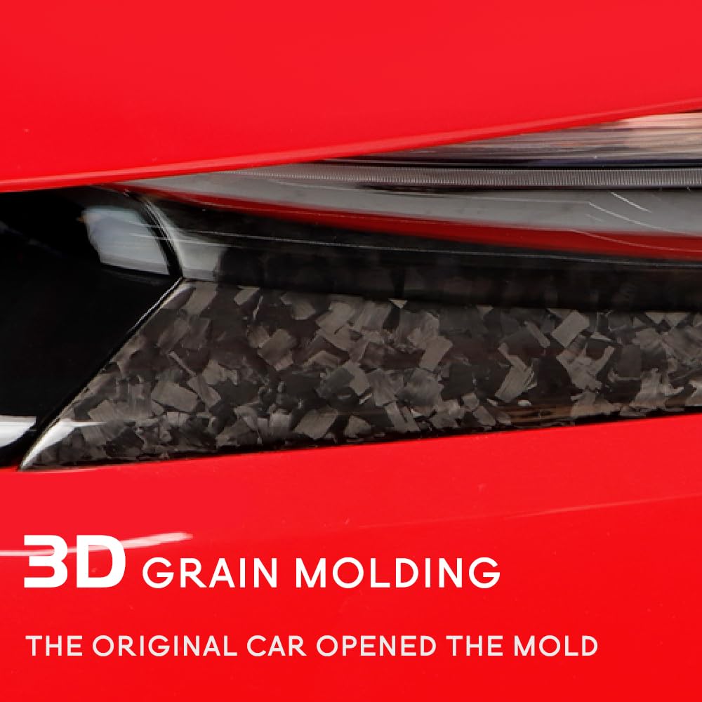 JSWAN 2Pcs Real Carbon Fiber Front Headlight Eyebrow Cover Trim Fit for 11th Gen Civic Type r FL5 Typer Front Fog Light Lamp Eyelid Molding Cover Headlights Trim Frame Decoration Patch (Forging)