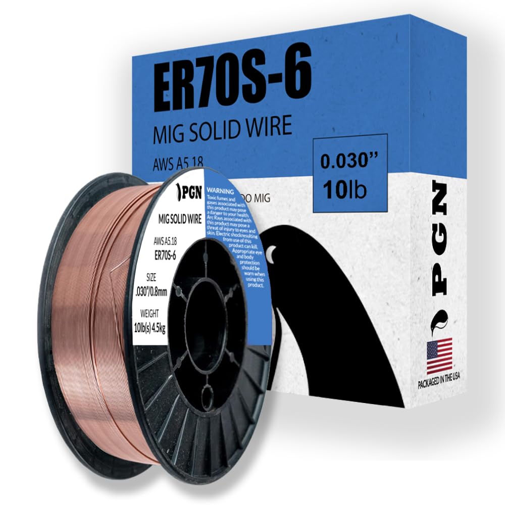 PGN Solid MIG Welding Wire - ER70S-6 .030 Inch - 10 Pound Spool - Mild Steel MIG Wire with Low Splatter and High Levels of Deoxidizers - For All Position Gas Welding