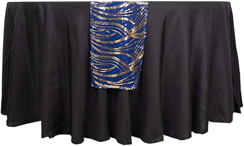 Miniatura 6 de Efavormart - Camino de mesa de malla de 12 x 108 pulgadas, color azul rey y dorado con lentejuelas bordadas