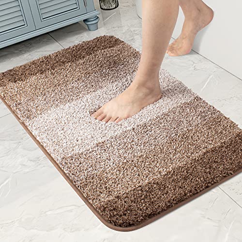 Walensee Bath Mat for Bath - Non Slip, Machine Washable (20 x 32, Ombre Brown) Water Absorbent Soft Microfiber Shaggy Plush Thick