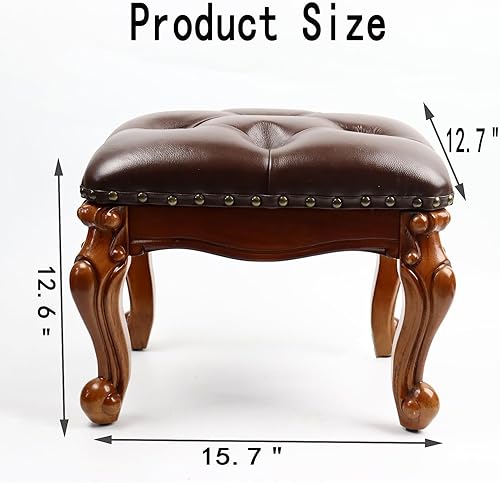 Miniatura 3 de Taburete de cuero pequeño, reposapiés de cuero otomano vintage, reposapiés de madera, reposapiés tapizado para sofá, sala de estar, sofá, cereza