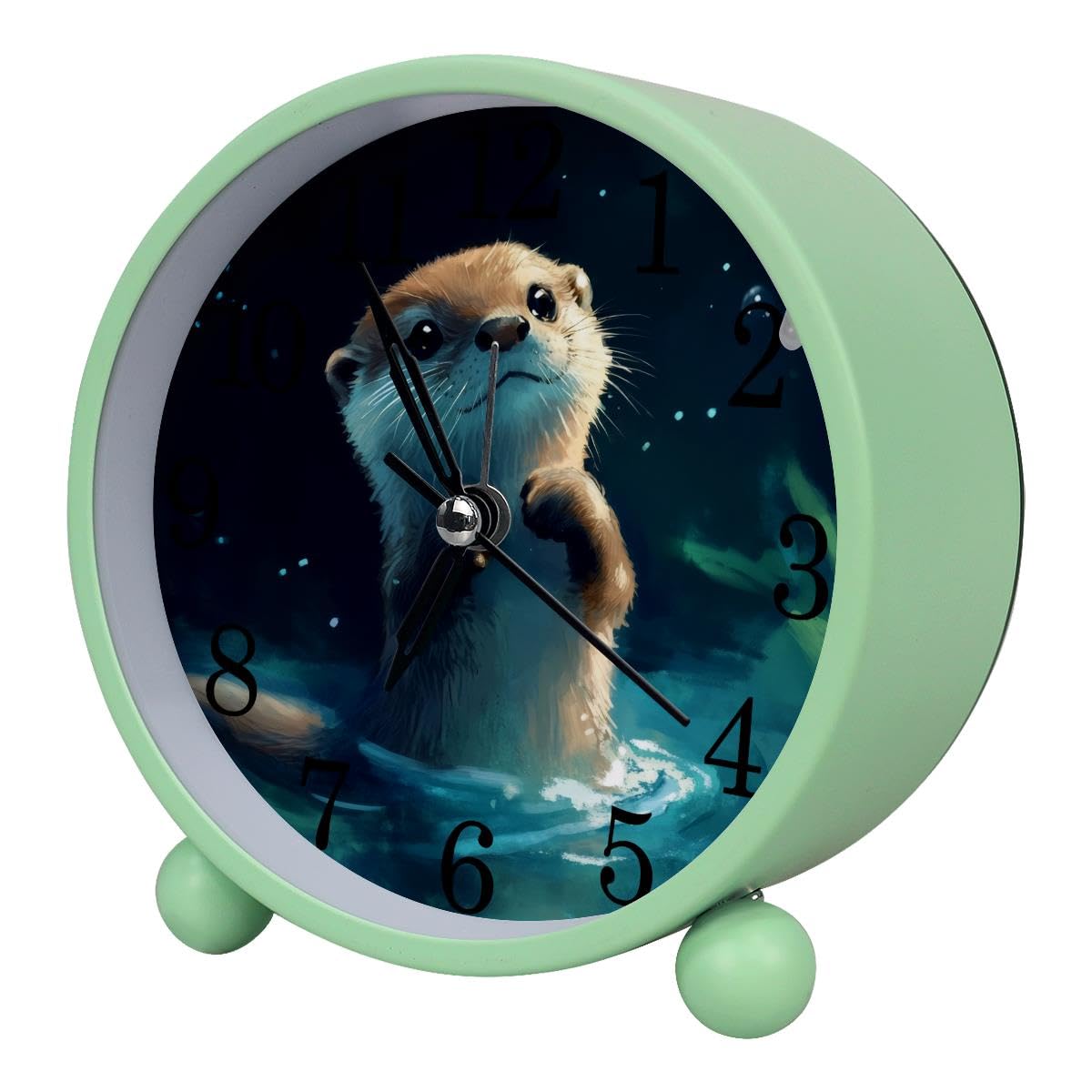 Luoweisi Alarm Clock Otter Animal, Silent Non-Ticking with Night Light, Round Metal Alarm Clock for Office, Battery Operated, Bedroom, Elderly, Adults, Children, Student Gifts