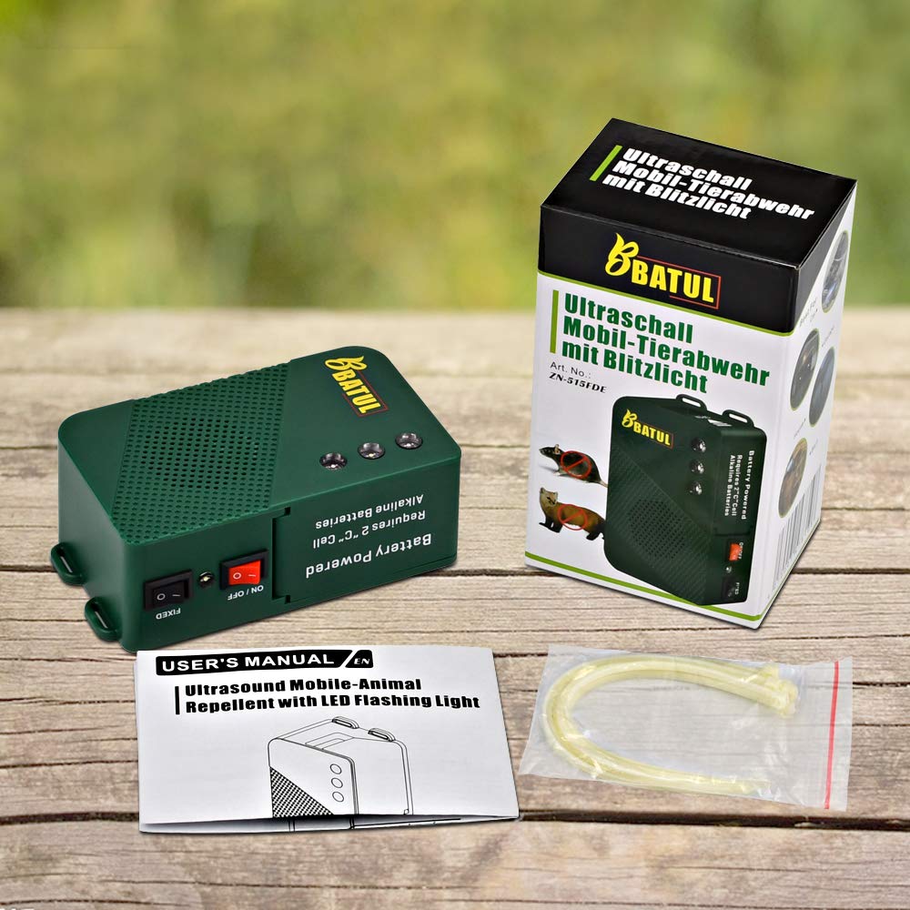 Marderscheuche Marderabwehr Batteriebetrieb mit Ultraschall und Blitzlicht Marderschreck für Auto Dach Garage Werkstatt usw.