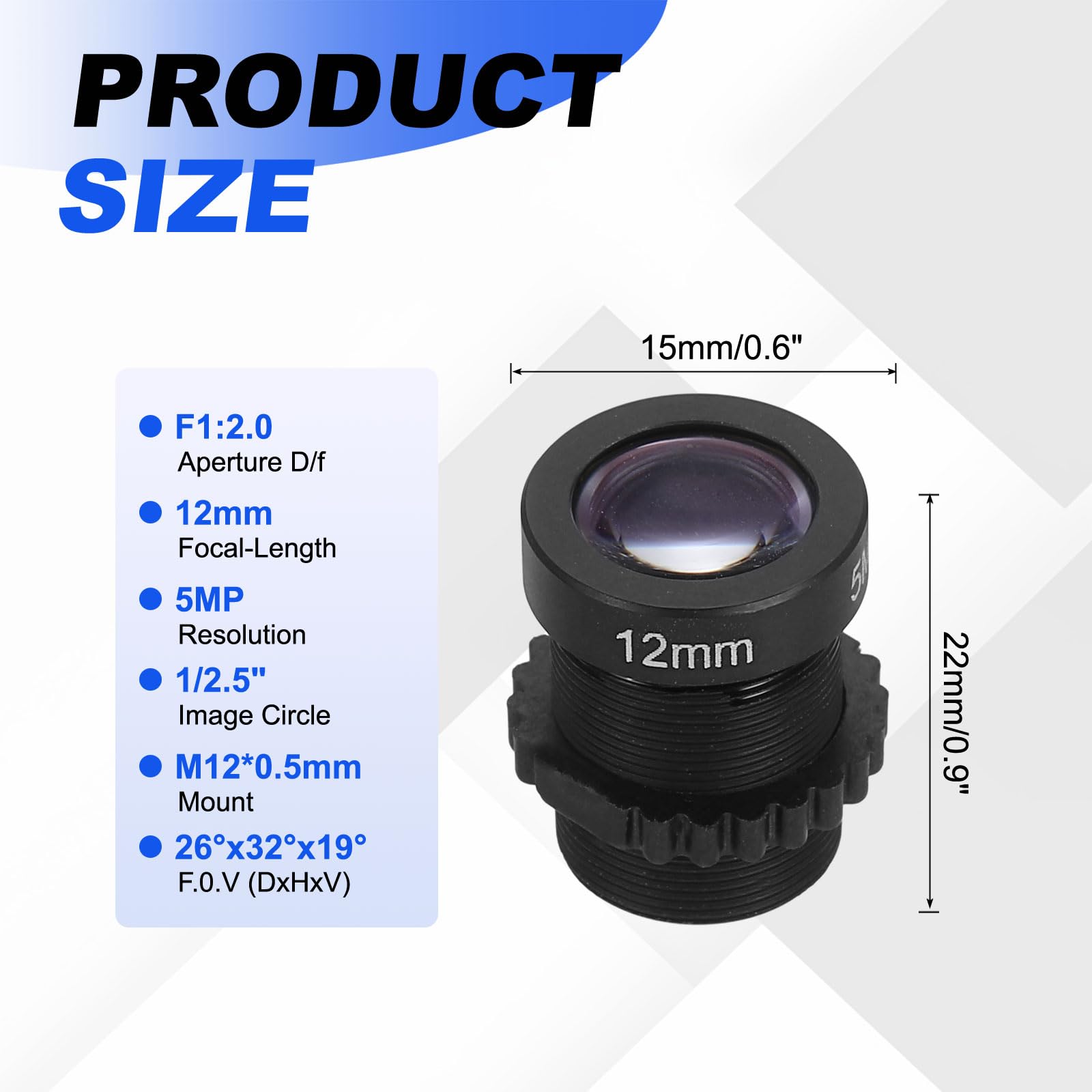 Objectif De Caméra CCTV 12mm HD 5MP Sécurité Angle Large Monture M12 Ouverture Fixe