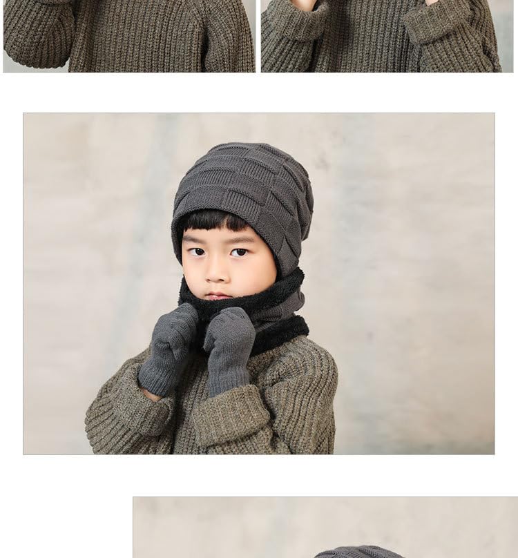 3Pcs Winter Hats Neck Warmer Scarf and Touch Screen Gloves Set for Kids(Gray,M)