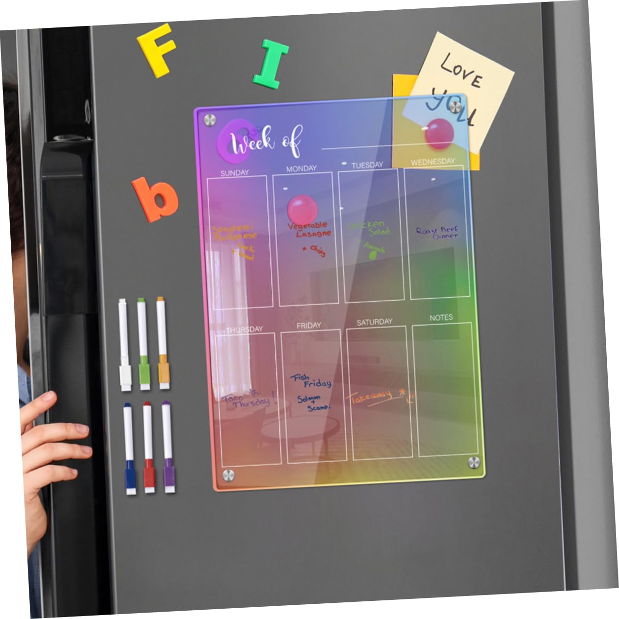 LALAFINA 1set Lavagna Magnetica Settimanale Cancellabile Acrilico Per Frigorifero Planner Da Scrittura Per Organizzare Tuo Programma Quotidiano Completo Con Pennarelli Colorati Facile Da