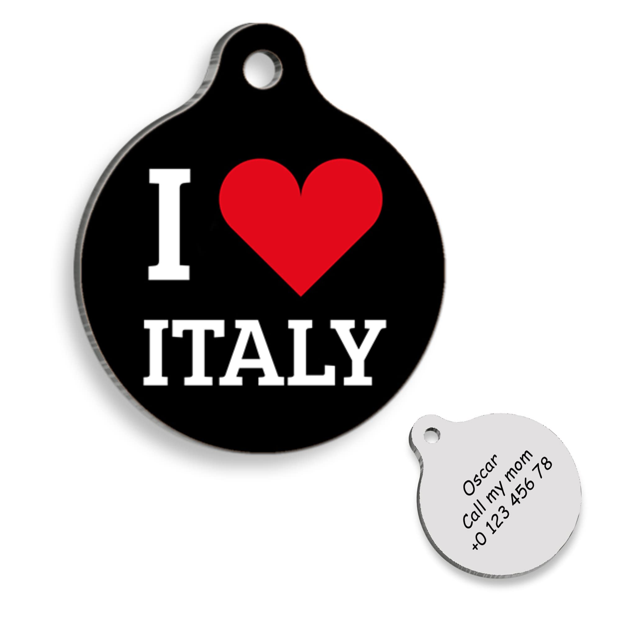 I LOVE ITALY Personalized Dog Tag - Custom Name Tag - ID Tag for Dog & Cat - Customized Pet Tags - Dog & Cat Name id Tag - Dog Name Tag - Engraved Dog Tag