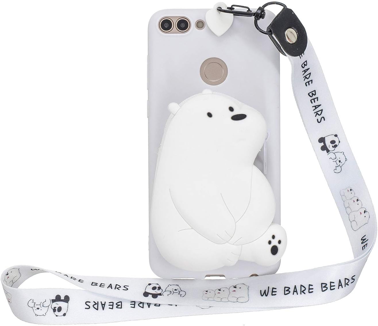 HopMore compatible with Case Huawei P Smart 2018 Silicone with Cute Earphone Case for Girls Women Boys, Soft Gel Shockproof Protective Cover Slim Thin Rubber - White