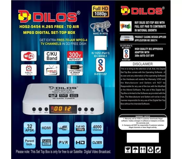 dilos hds2x-5454 h.265 full hd free to air set top box