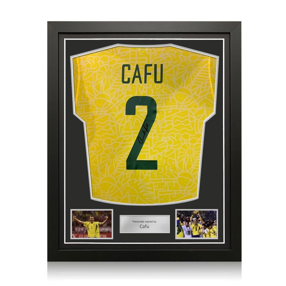 Cafu Signed Brazil 2024 Soccer Jersey. Standard Frame