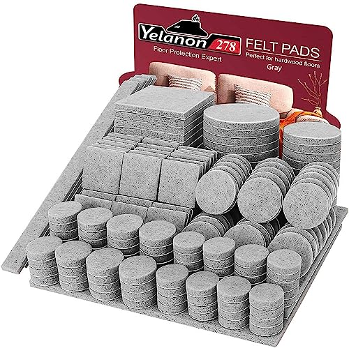 Yelanon Filzgleiter selbstklebend 278 Stück Schneidbarer Filz für Kratzfeste Möbelgleiter für Stühlemöbelgleiter Möbelgleiter Chair Leg Floor Protectors Grau