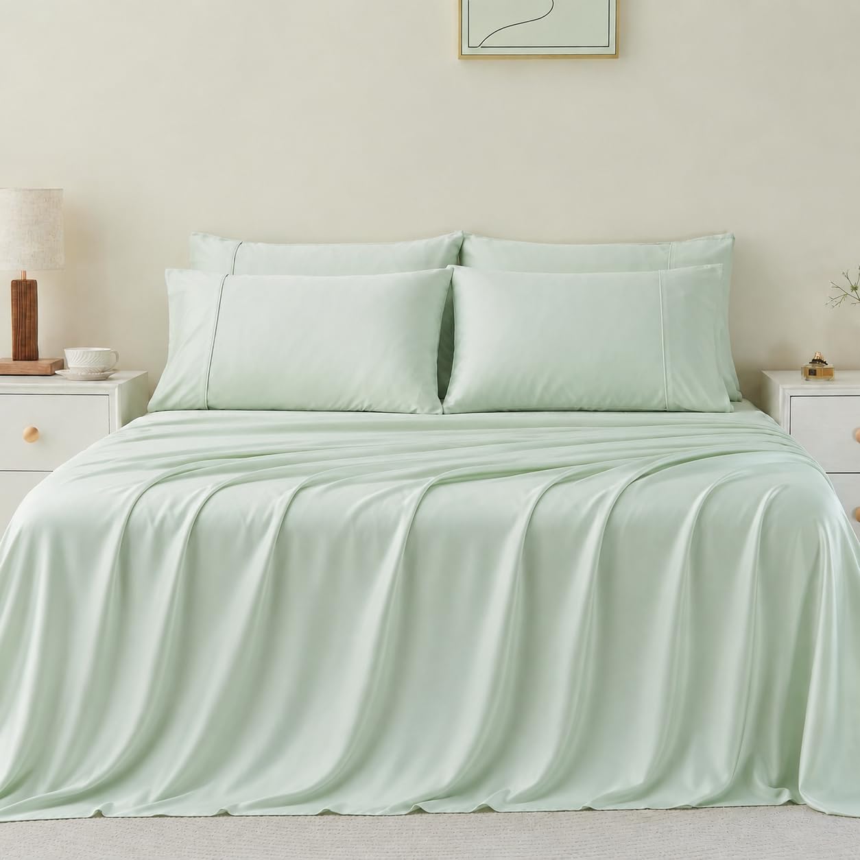 GOKOTTA FSC® Certified Bamboo Rayon Sheets King Size, 16 Inch Pocket Fitted Sheet with Elastic Corner Straps,Cooling Breathable Luxury and Soft Bed Sheets 6 Piece (Sea Glass,King) — image 1