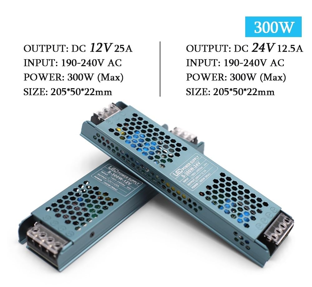 Fuente de alimentación variable, Fuente de alimentación LED ultrafina, transformadores de iluminación DC 12V 24V, controlador convertidor de 100W 200W 300W 400W AC190- for tiras(24V_300W)