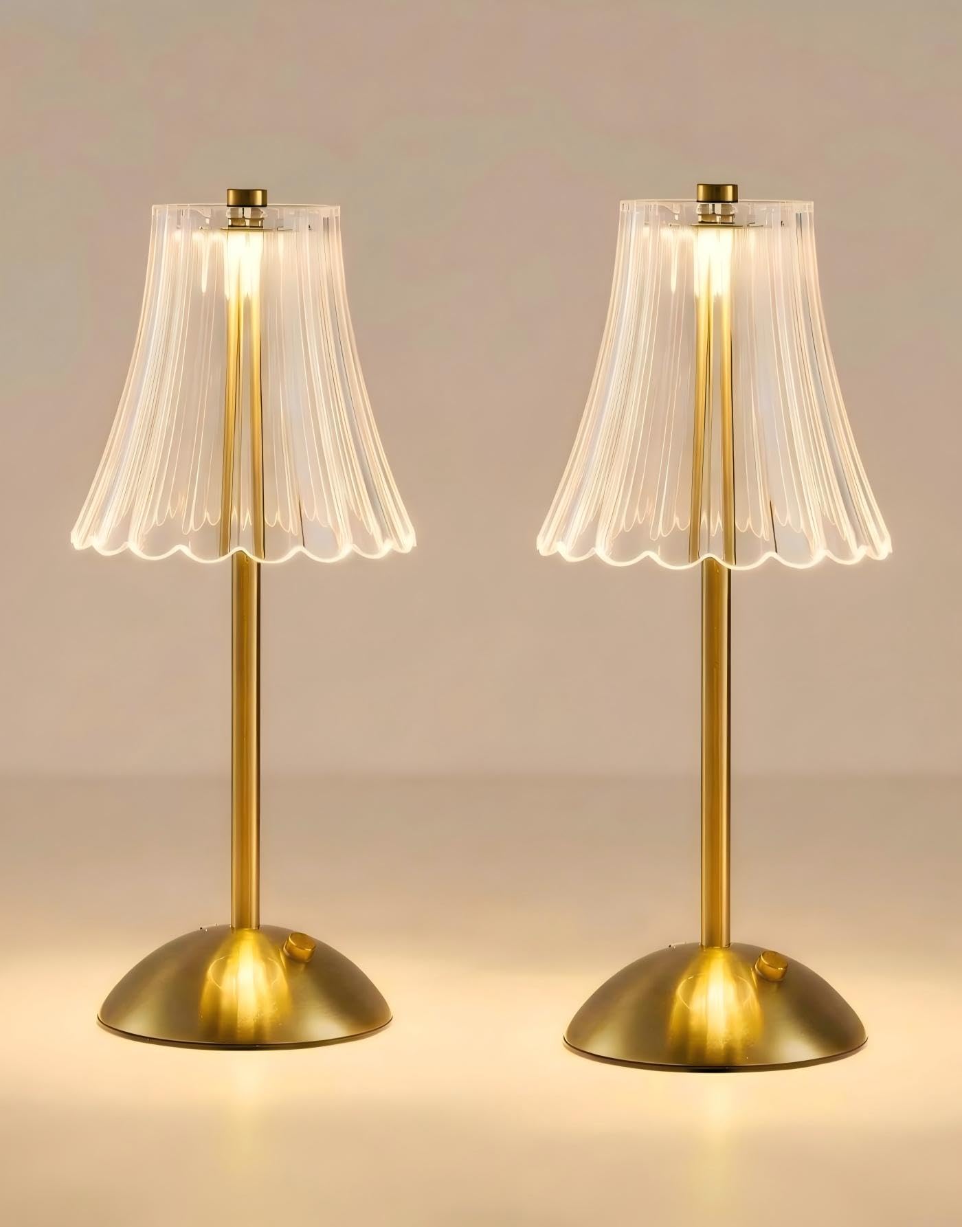 HARPER LIVING Rechargeable Table Lamp Set of 2, LED Desk Lamp Battery Operated, 3 Colours & Dimmable, Cordless Touch Lamps Bedside Reading Light for Bedroom Living Room Bar Restaurant, Gold