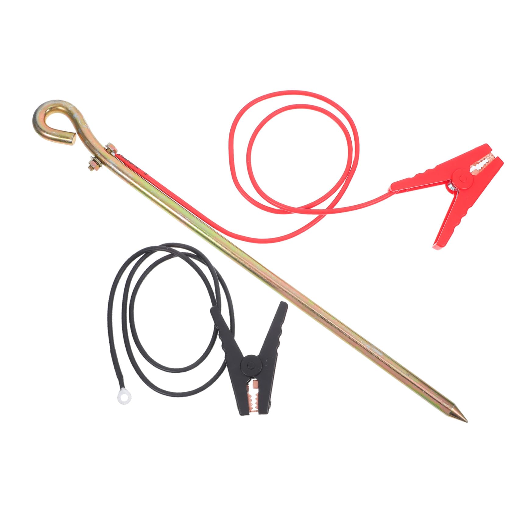 Picchetto di Messa a Terra Portatile in Ferro Dorato | Cavo Flessibile e Clip Metalliche, Connessione Sicura, per Emergenze e Recinzioni Elettriche
