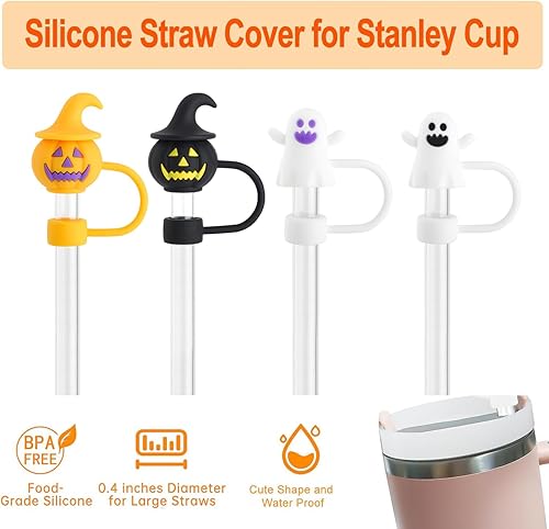 Miniatura 2 de Seeway - Cubiertas para popote de 0.4 pulgadas (0.394 in), 4 piezas de dinosaurios para vaso Stanley de 30 y 40 onzas, popote a prueba de polvo,