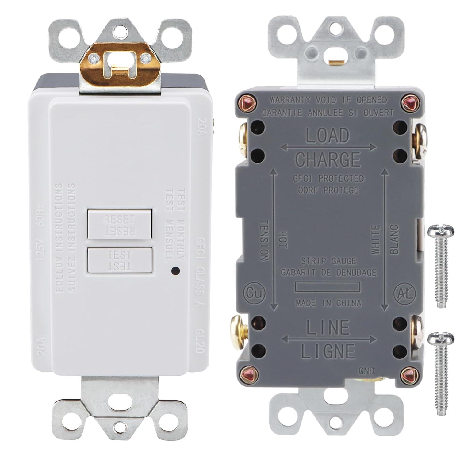 Baomain Blank Face GFCI 20Amp, Self-Test Dead with Indicator Light, Weather Resistant Receptacle for Indoor or Outdoor Use, UL Certified, White (4-Pack)