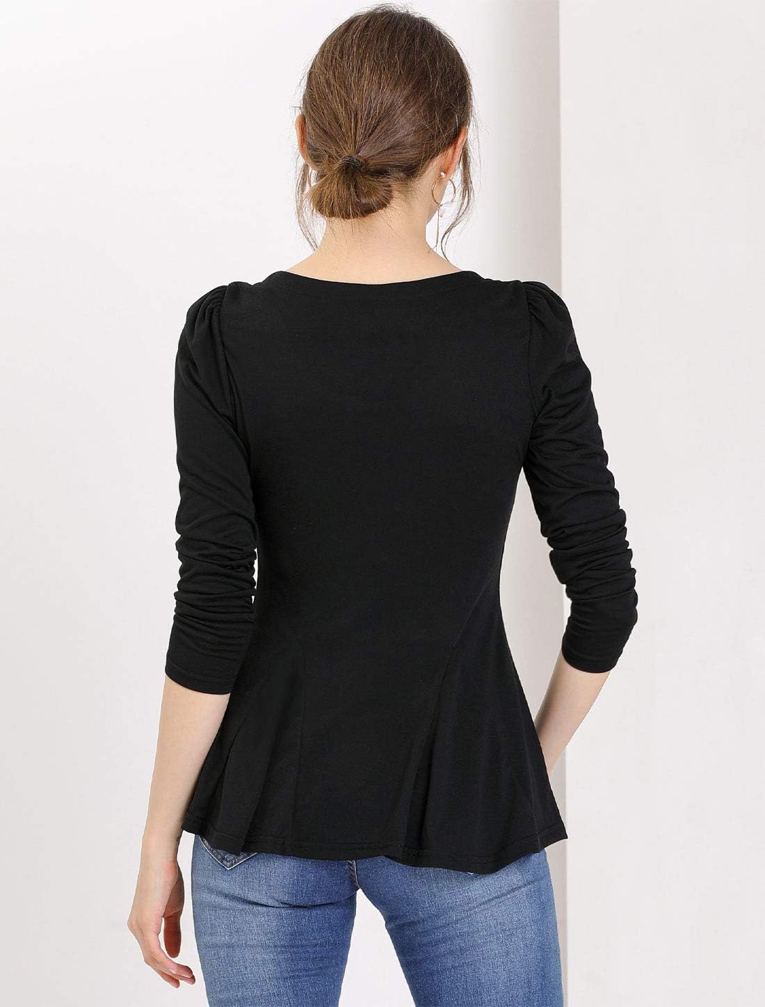 Allegra K Women's Long Sleeves Scoop Neck Casual Peplum Shirt Tops - Image 5