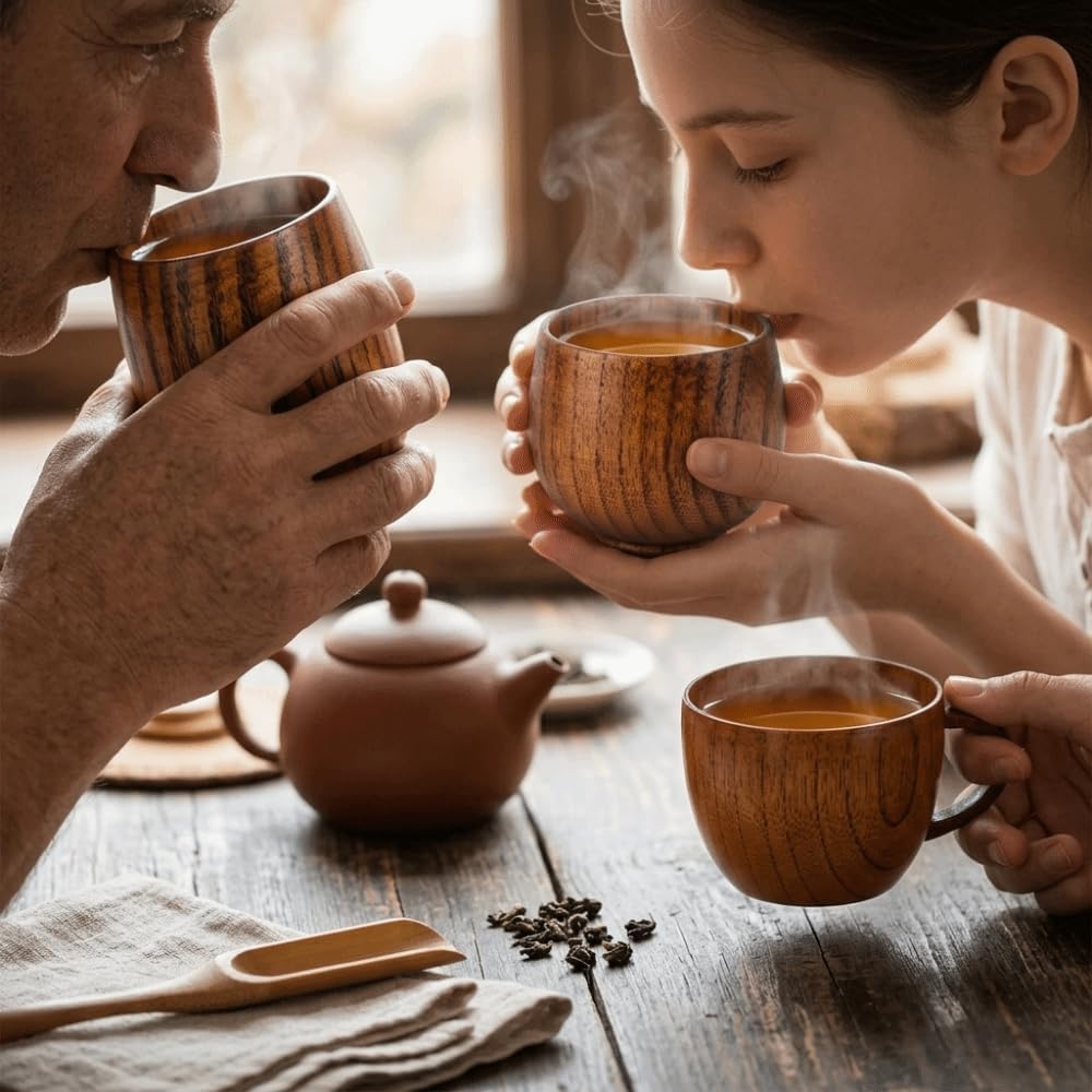 Brown Solid Wood Drinking Cup Wood Tone Heat Insulation Easy to Clean Handmade Wooden Mug for Tea, Coffee, Juice(3.54 inch)