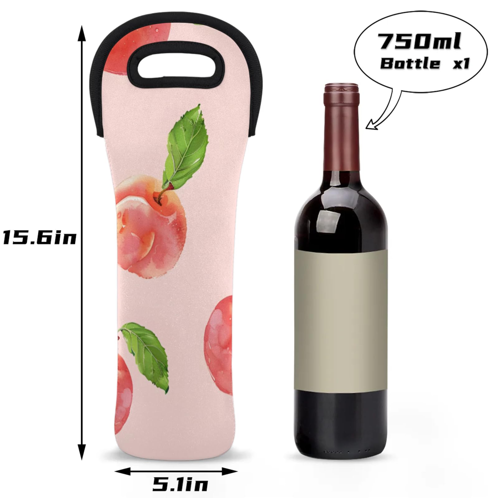 Neoprene Wine Tote Carrier Bag for Wine,Water, Champagne, Beer, Baby Bottles 15.6 x 5.1 Inches, Protective Wine Bag,Peaches