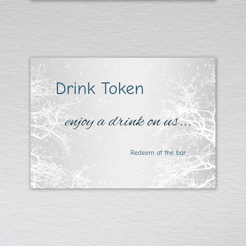Webspectations Pack of Drinks Token: Snow Scene Winter Wedding Drinks Token (Pack of 20 without Envelopes) — image 1