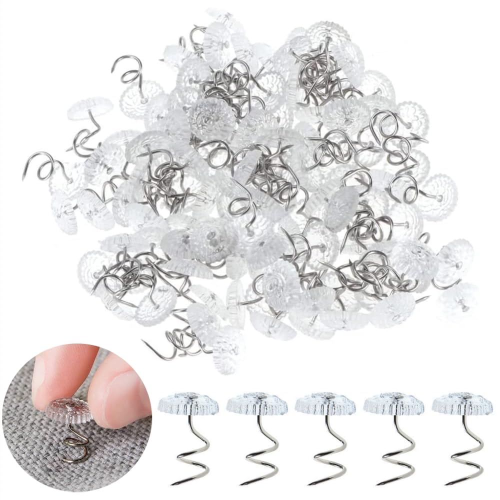Pleenild Transparent 130 Pcs Clear Head Twist Pins Plastic Upholstery Twist Pin For Repairing Sagging Headliners Upholstery Drapery Slip Covers Mattress Pads Crafts