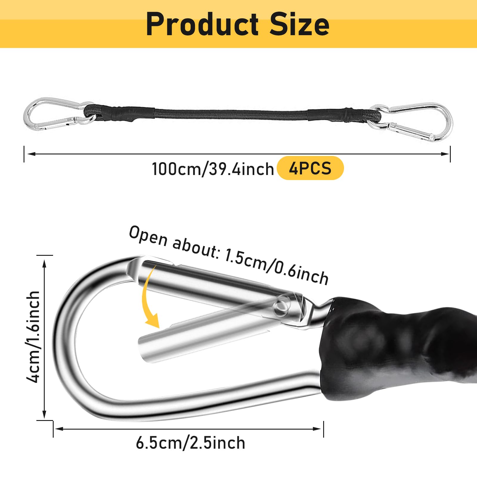 LangRay Bungee Cords with Carabiner Clip, Elastic Straps with Hooks, Black Tensioning Rope Expander for Roof Racks Luggage - Image 2