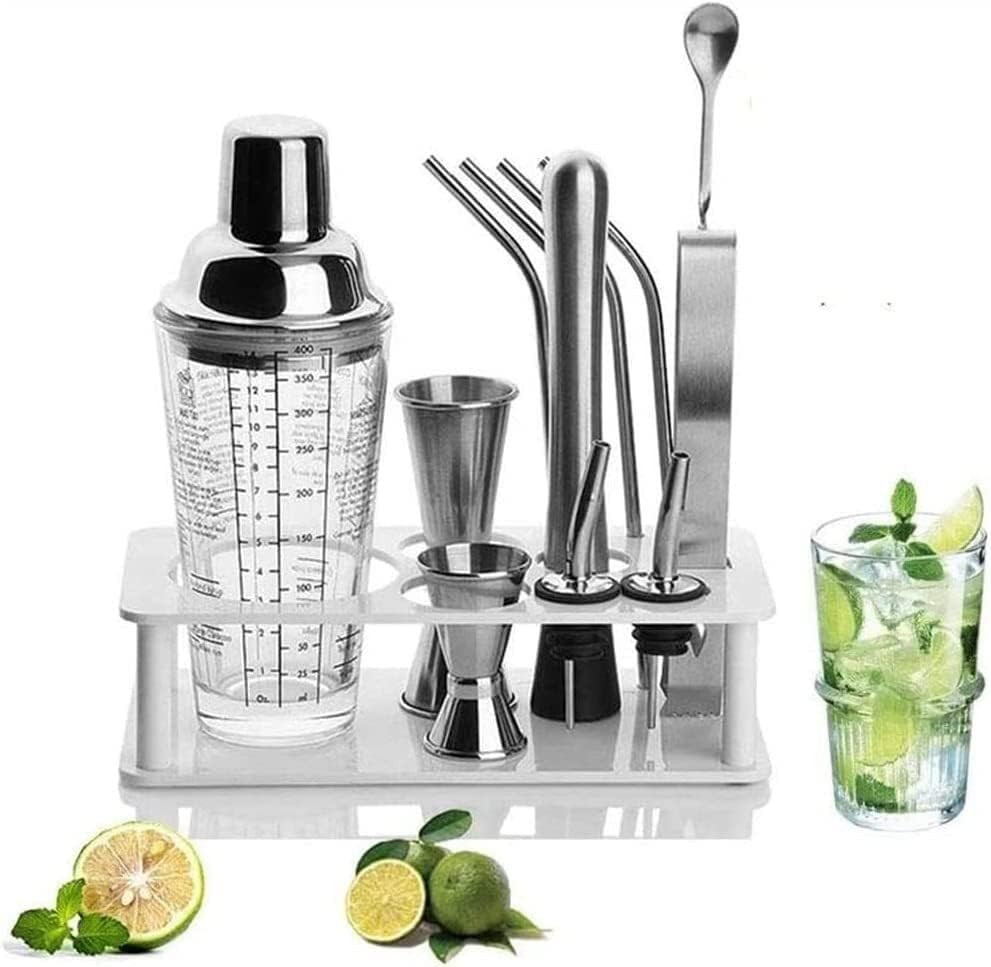 ONOTEC Juego de coctelera, kit de camarero, kit de barman de mezcla de acero inoxidable con soporte, herramientas de barra profesionales, para el