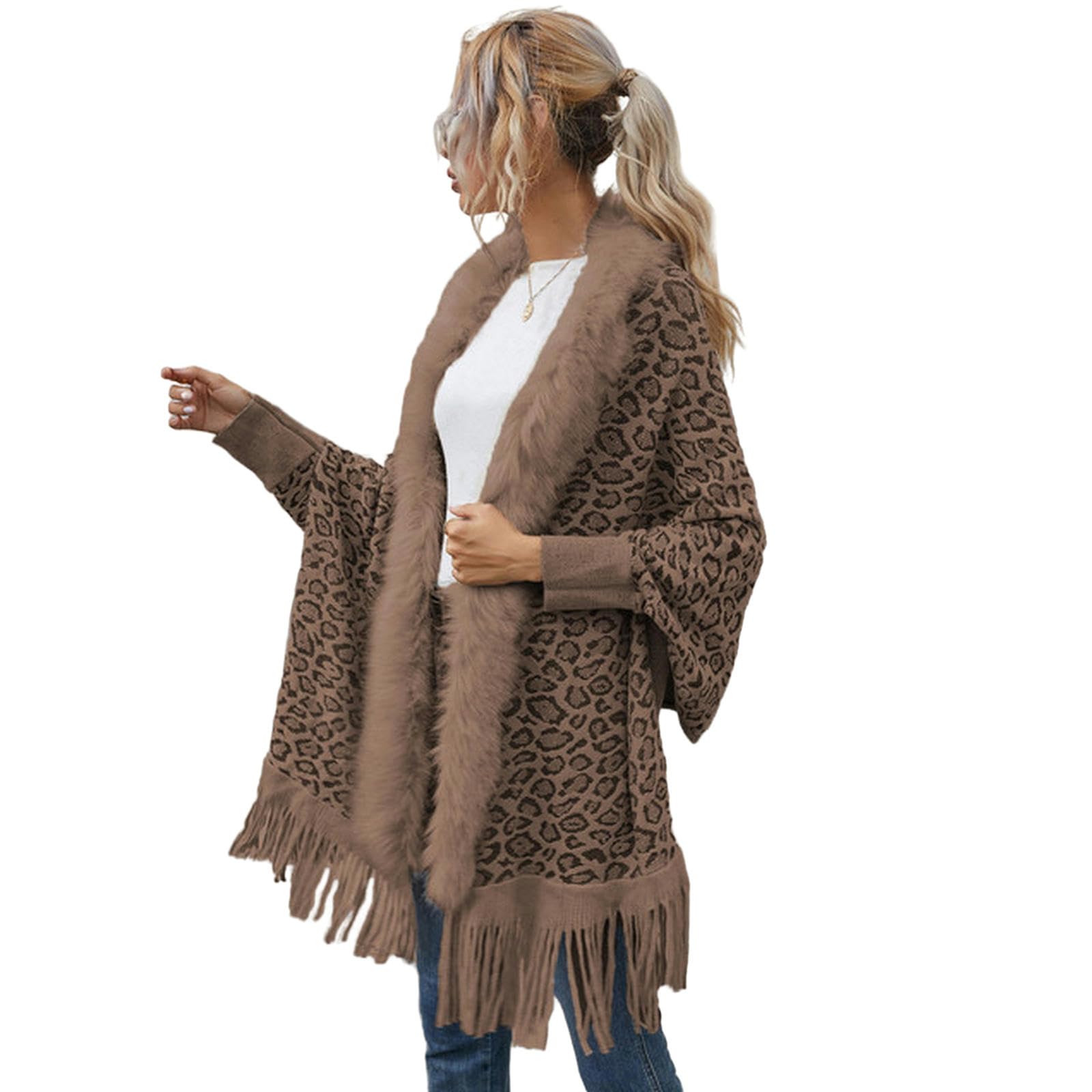 MdybF Poncho Donna Scialli Autunnali Avvolgono Il Maglione Cardigan da Donna Fringe Inverno A Maglia Ponchos Codigans