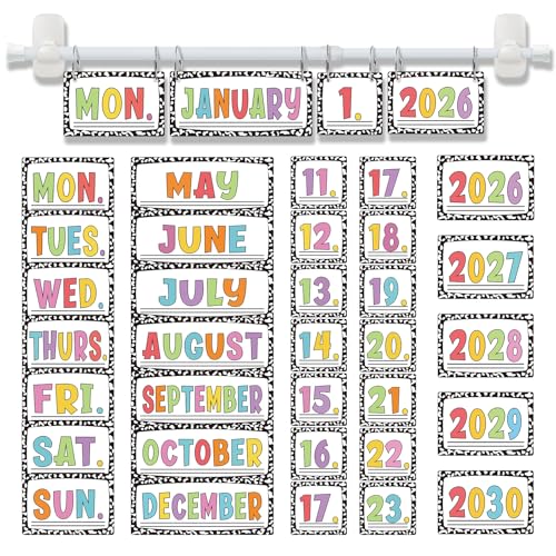 2-in-1 Magnetic Flip Calendar for Classroom with Optional Adhesive Fixation Adjustable Magnetic Rod Flip Calendar for Whiteboard Colorful Classroom Decor Bulletin Board Set(Speckled)