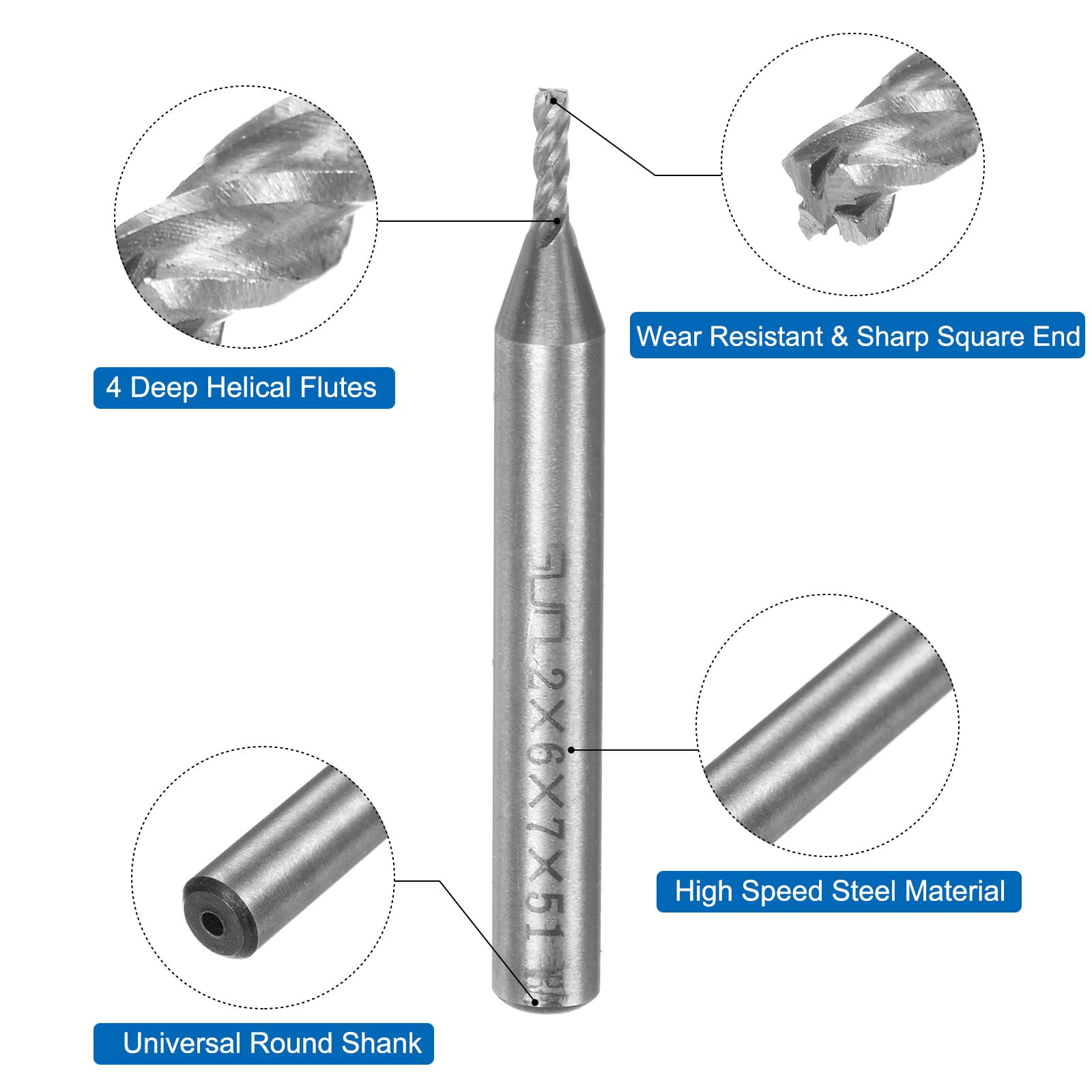 QUARKZMAN 3 szt. 2 mm x 6 mm 4 rowki HSS-AL Frez do świec prosty trzonek frez frez narzędzie