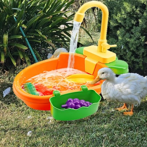 Image of Parrot Bath Shower, Bird Bath for Cage, Automatic Bird Bathtub Pet Bath Pool with Faucet, Bird Fountain Swimming Pool Toy Bath Shower Water Dispenser for Ferret, Love Bird, Goldfinch (Orange)