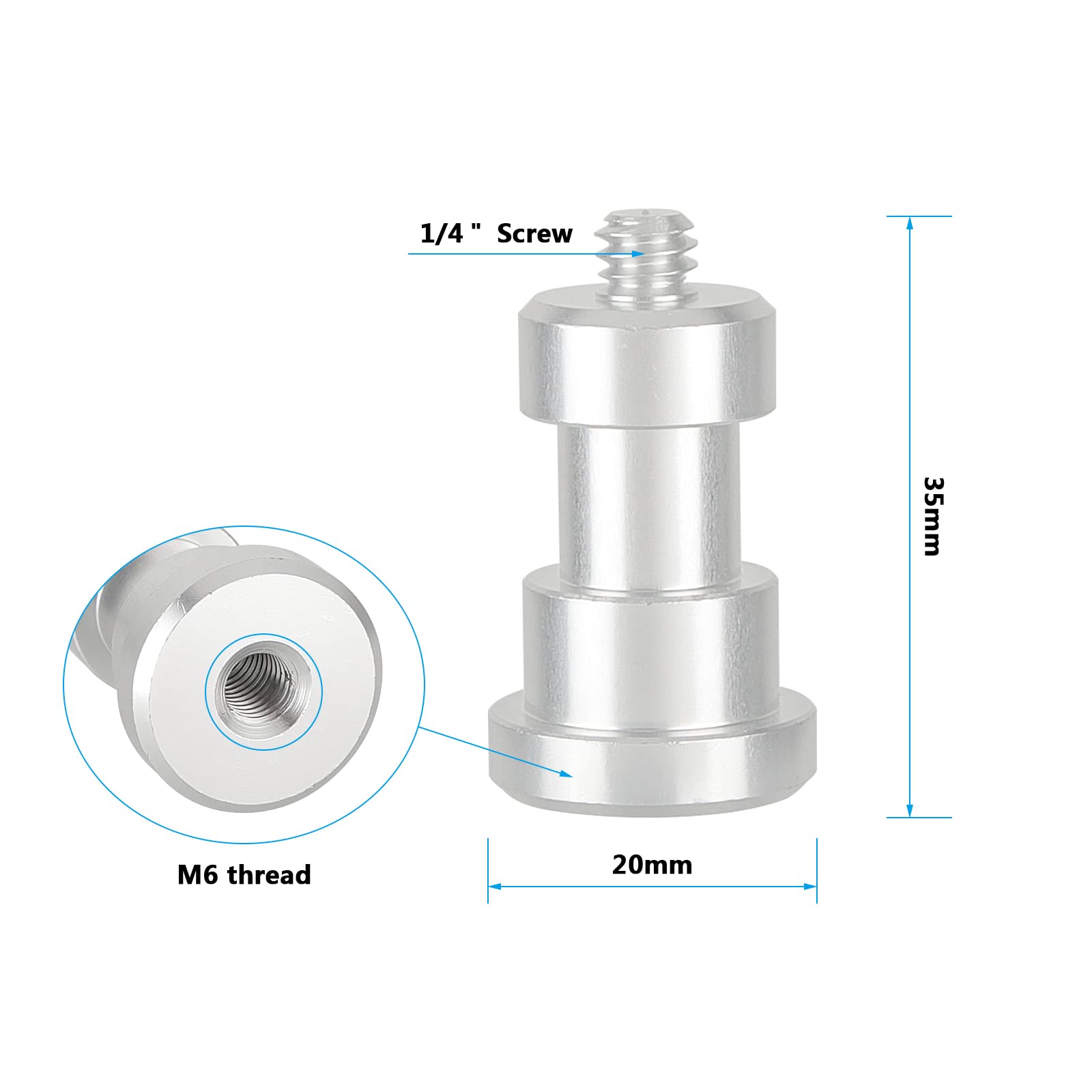 Femelle 1/4  - Mâle M6 Trépied Pouces Adaptateur Vis Aluminium CS099 4255696821729