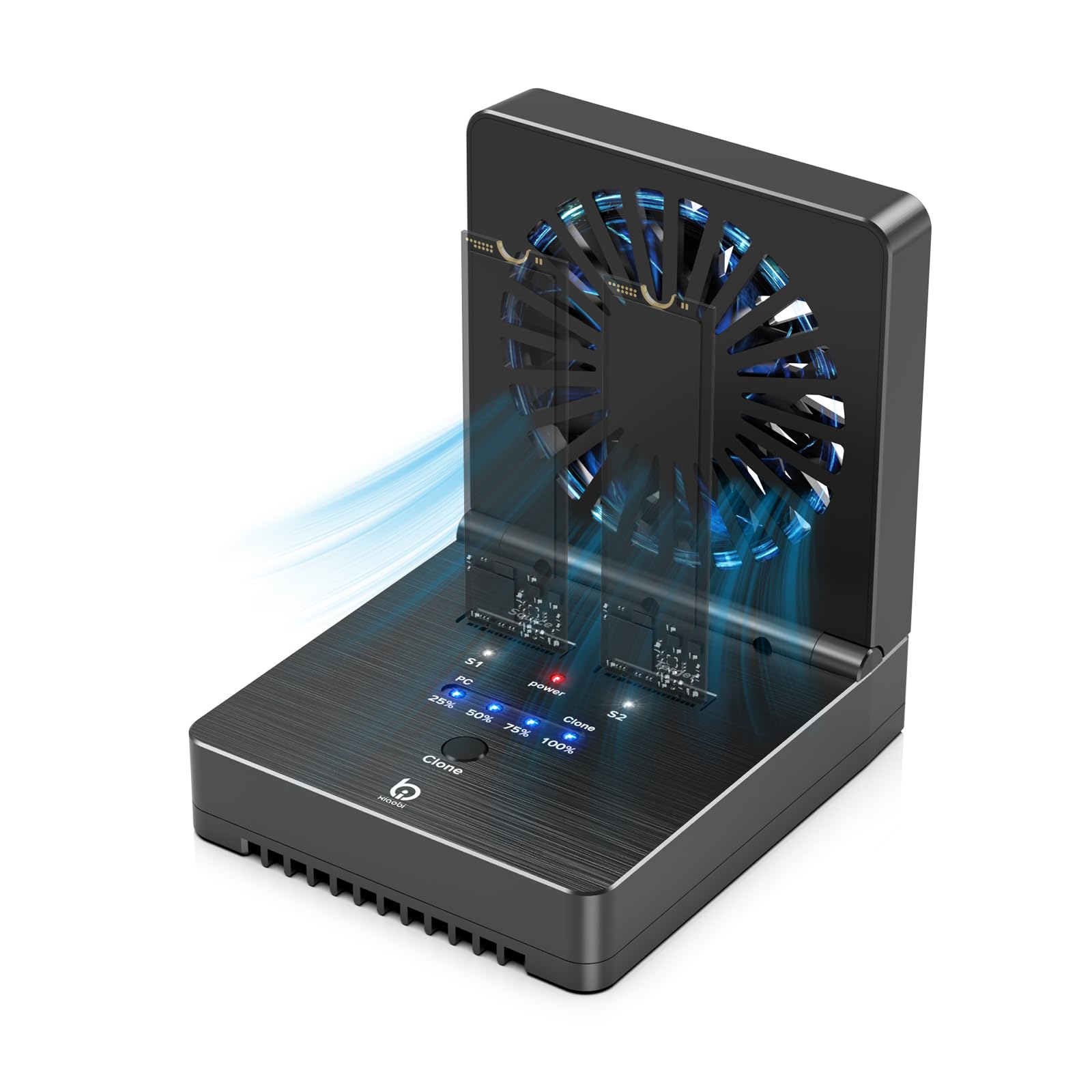 M.2 NVMe/SATA SSD Cloner, M.2 Duplicator 2-Bay Hard Drive Enclosure with Cooling Fan, Tool-Free 20Gbps USB3.2 Gen 2X2 Hard Drive Reader for NVMe/SATA SSD, Supports Offline Clone, UASP and Trim-image-32