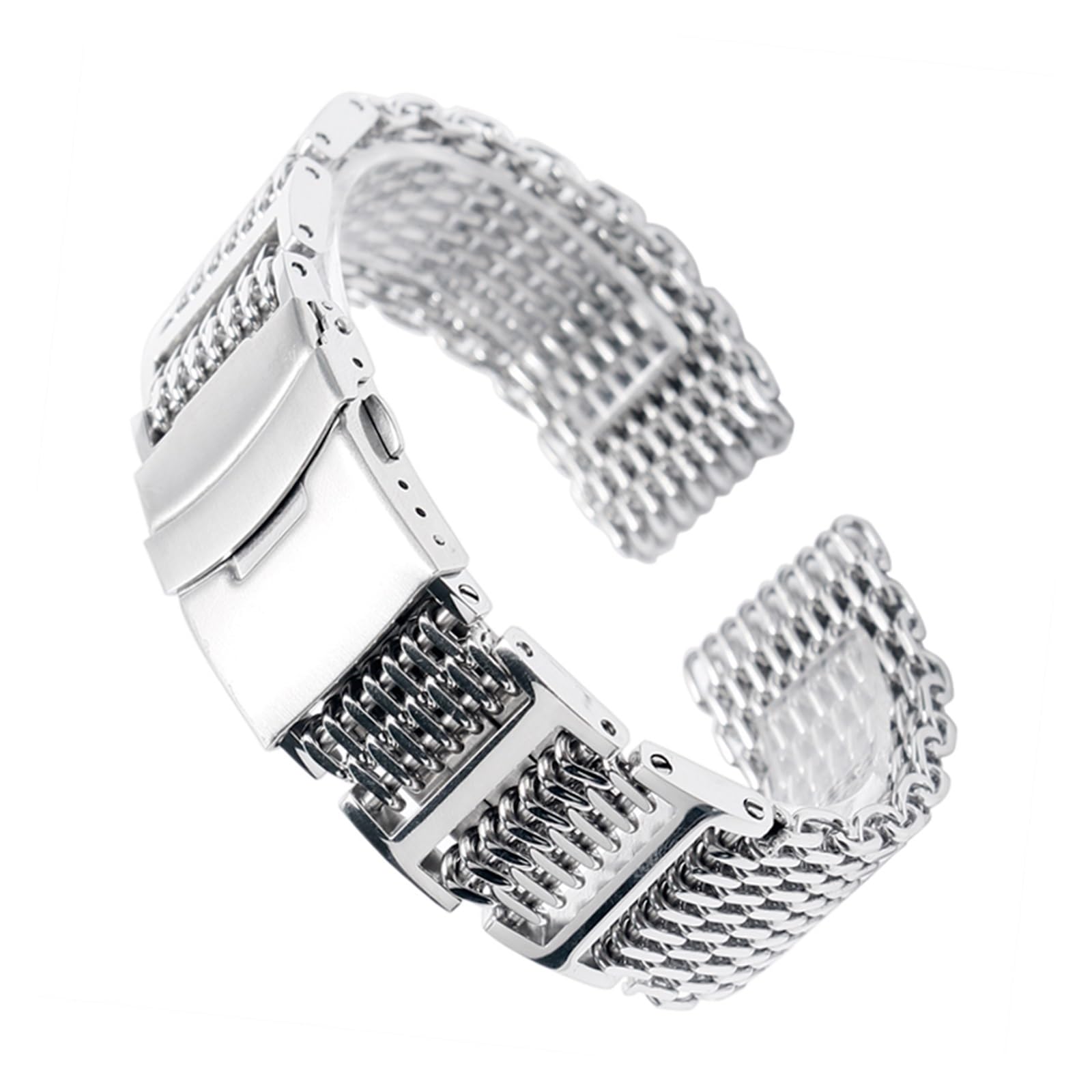 HMFANG 20 22 24 mm Bracelet de rechange en acier inoxydable pour homme avec boucle déployante et bracelet de montre de sécurité Argenté