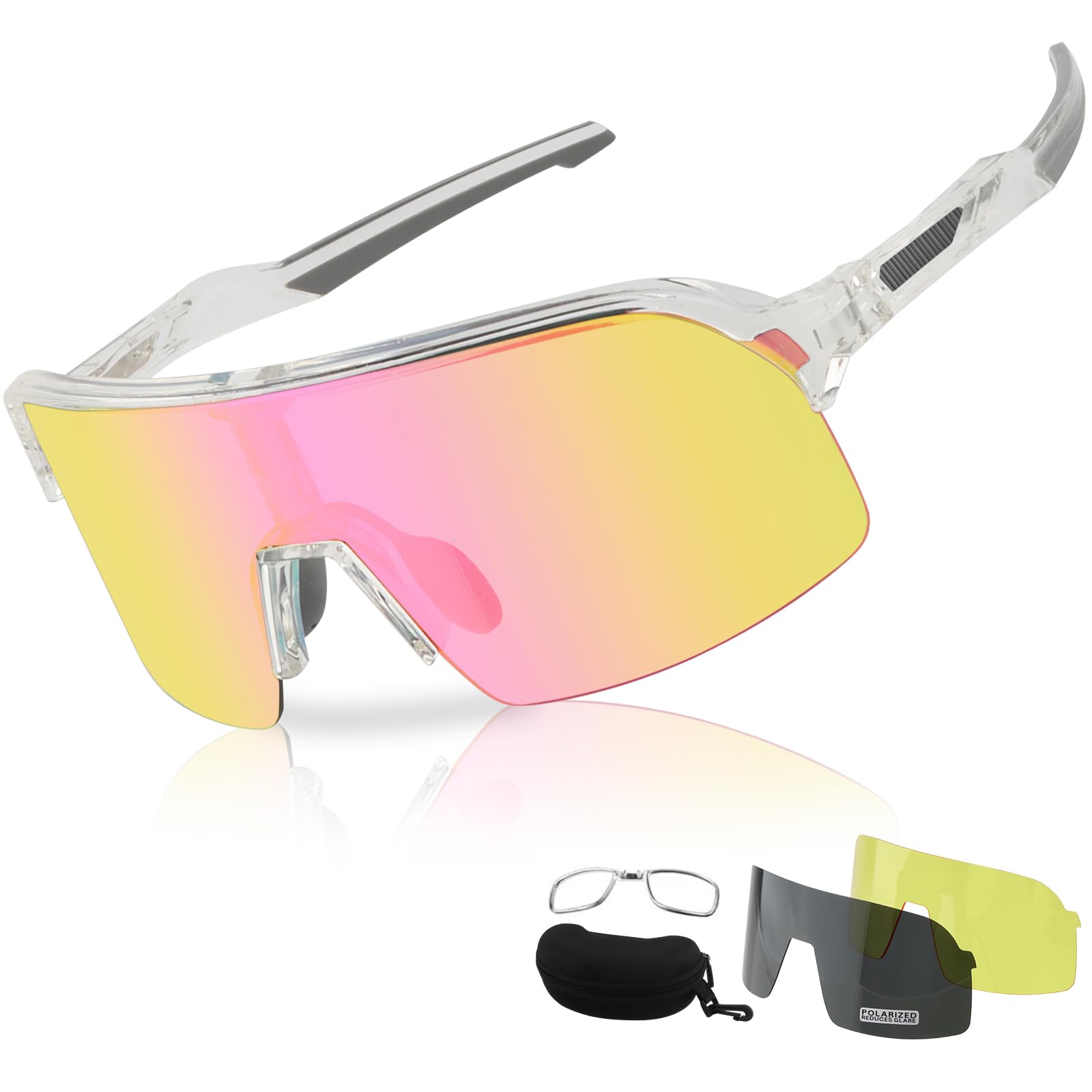 ToopMount Cycling Sunglasses with 3 Interchangeable Lenses, UV 400 Protection Coating Glasses of Semi Rimless TR90 Frame, Polarized Sport Sunglasses for Baseball Hiking, Athletic Sunglasses Men Women