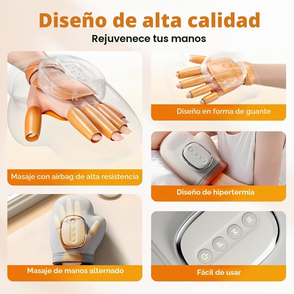 Hand Massager with Heat and Compression, Guante Masajeador Artritis,Masajeador Manos para Aliviar el Dolor de Dedos, Palmas y Muñecas