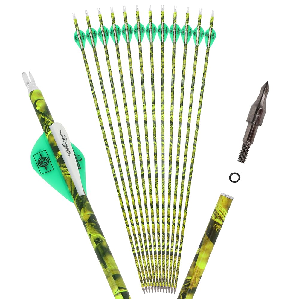 Arco ricurvo 53 pollici 40 lbs, bracci in fibra di vetro, arco smontabile per destrorssi, 12 frecce per adulti principianti (Allenamento tiro all’aperto)