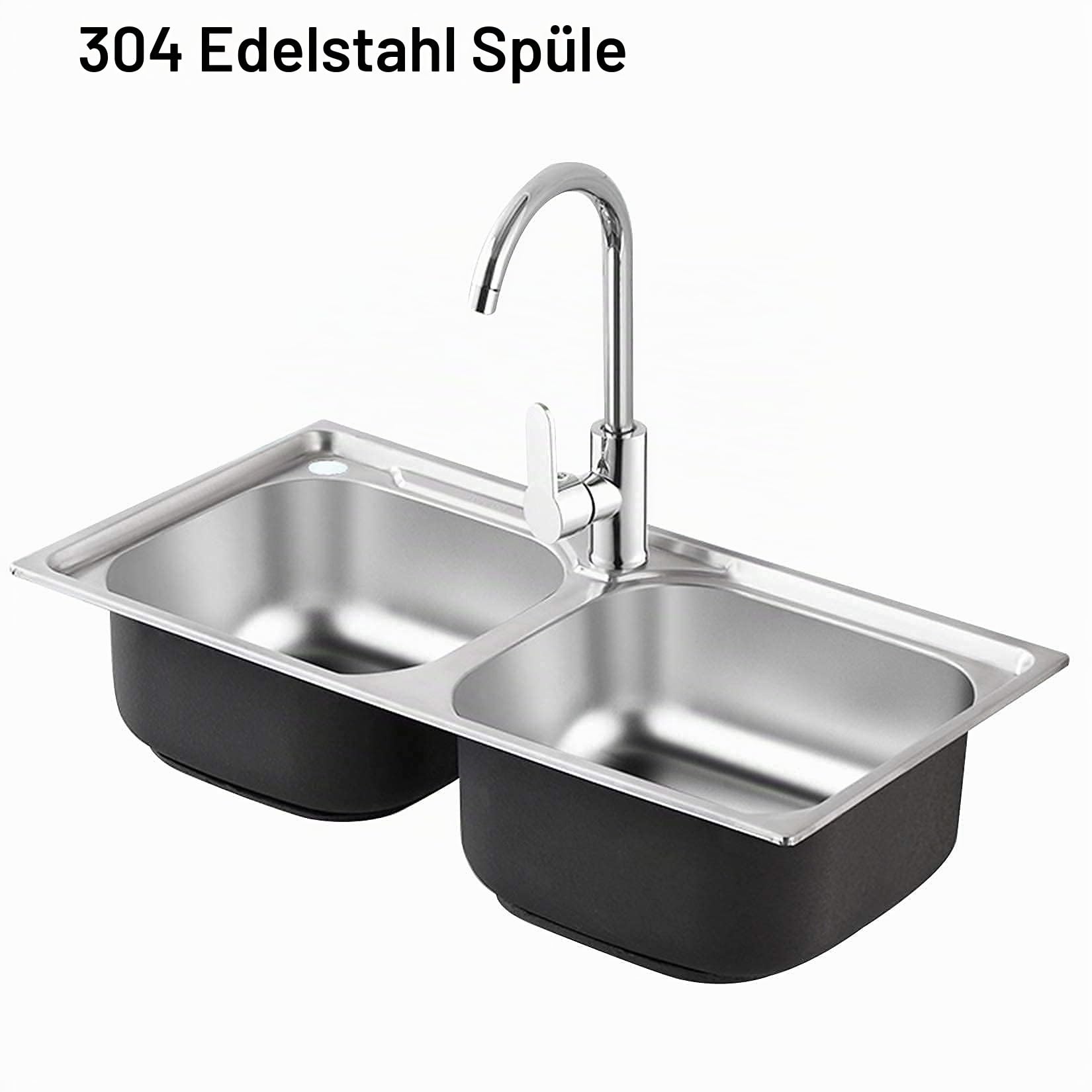 Edelstahl-Doppelwaschbecken, Handwaschbecken zur Wandmontage mit Schwanenhalshahn, für Küchenwäsche, Hinterhofgaragen