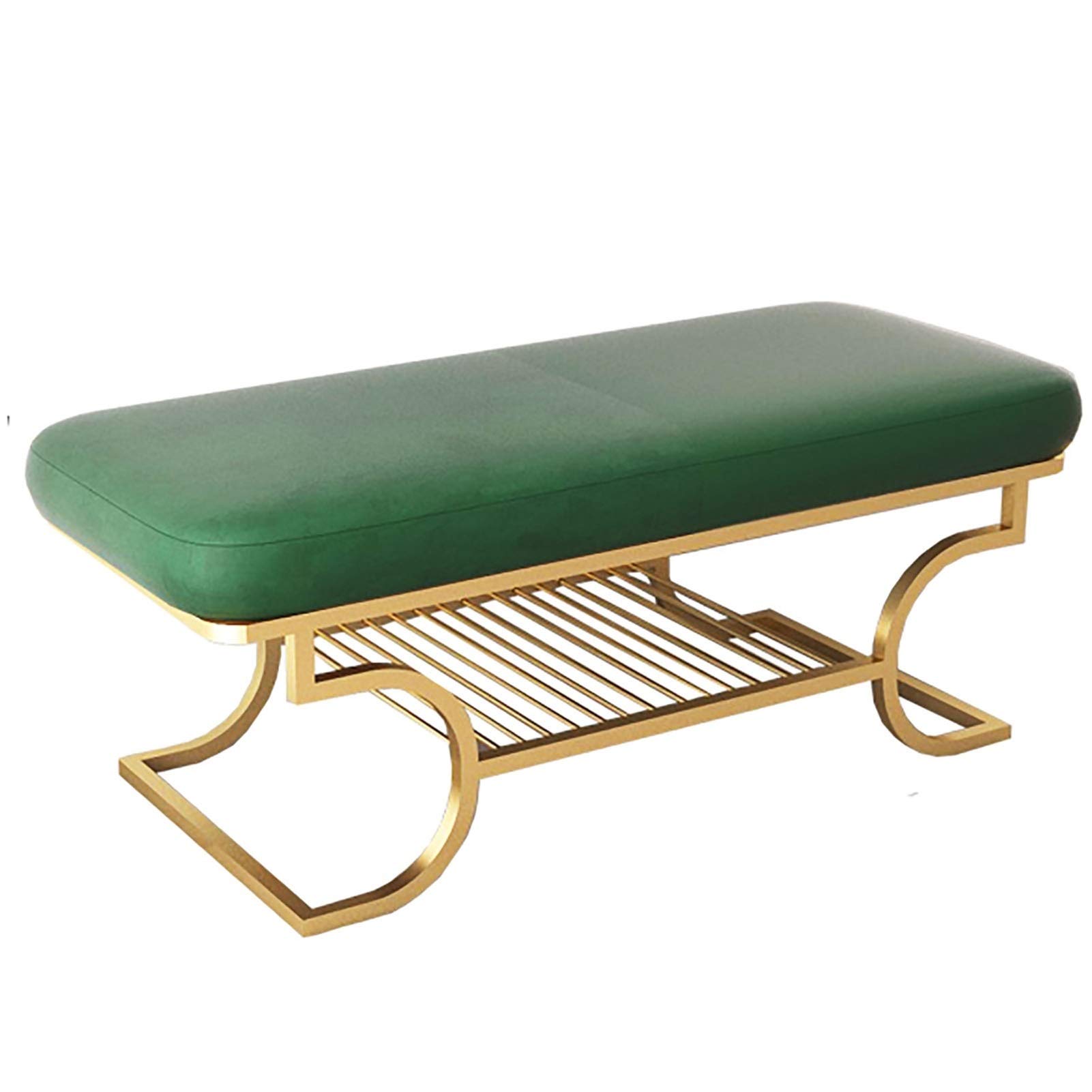 Tabouret à chaussures nordique en fer forgé vert à double couche avec coussin confortable